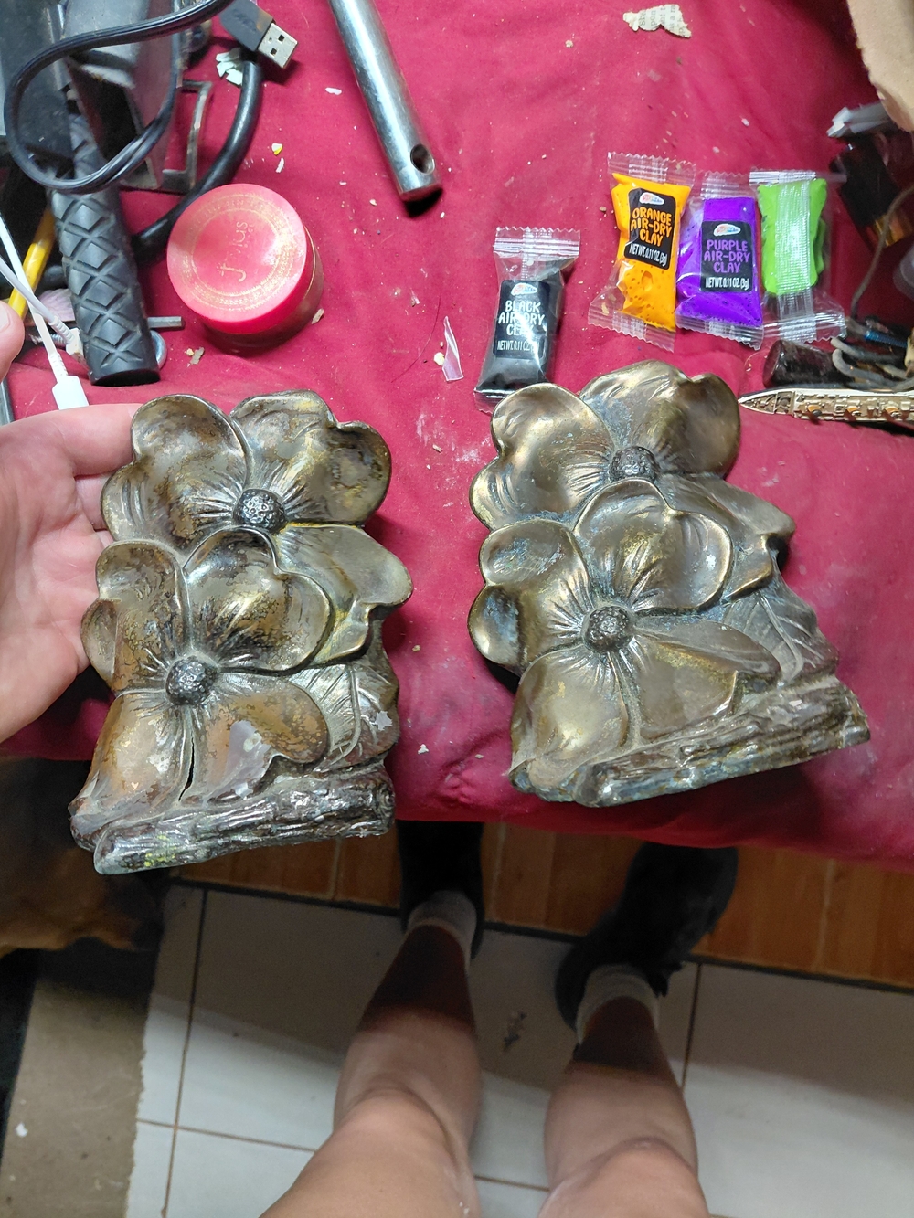 vintage PM Craftsman dogwood flower bookends